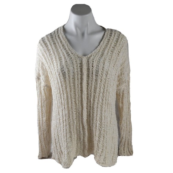 ASTR The Label White Crochet Knit V-Neck Sweater Woman's Size M Medium - Picture 1 of 9